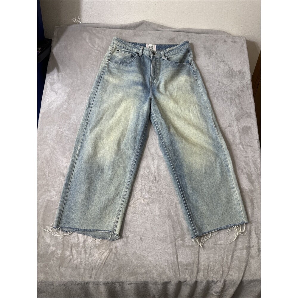 BDG Baggy Cropped Wide Leg Jeans Women’s Size 31 Light Wash Raw Hem Y2K